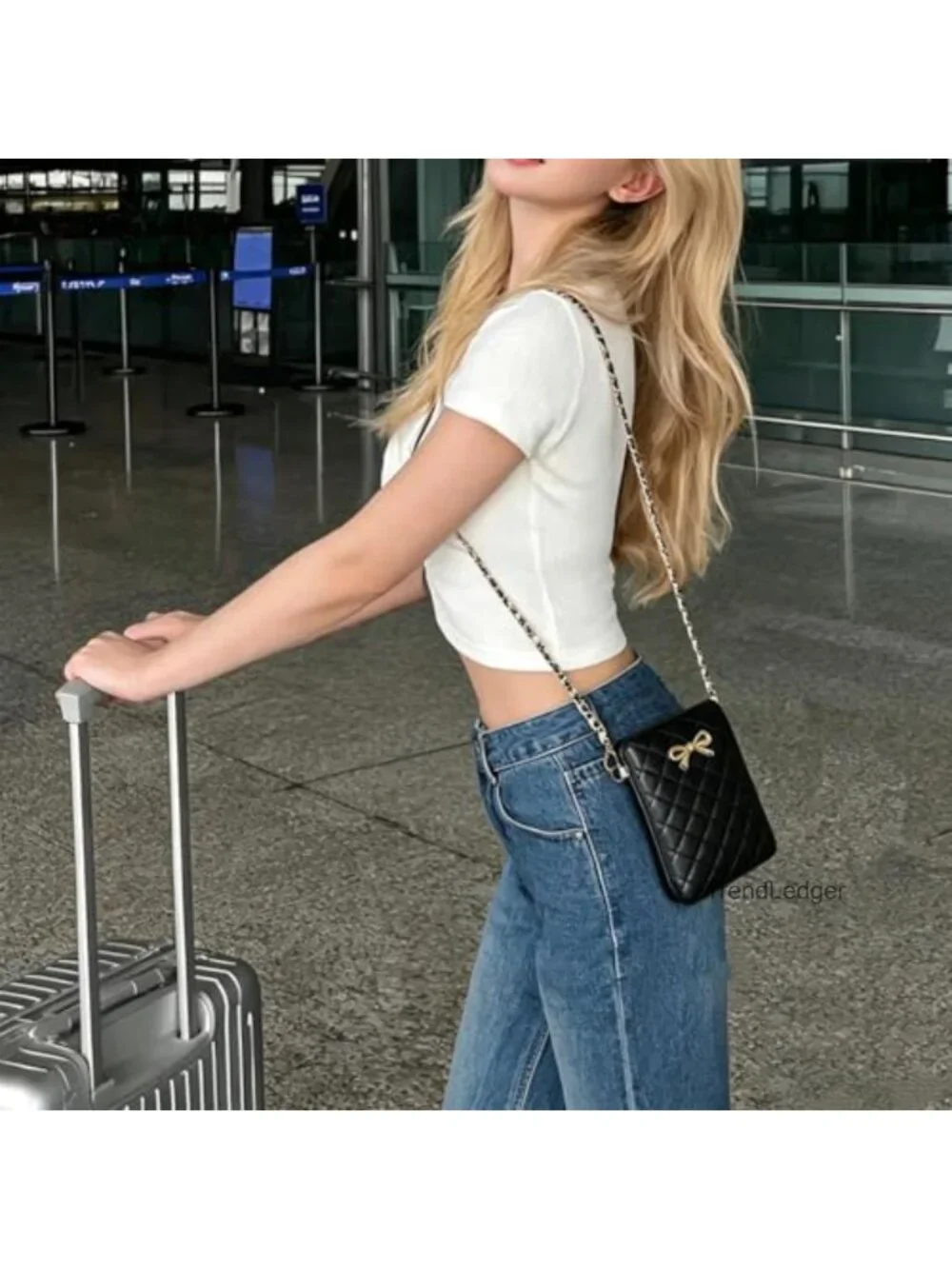 PU Leather Crossbody Bag Metal Bow Phone Bag Zipper Fashion Shoulder Bag